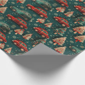 Kerst inpakpapier met bomen en auto's (Hoek)