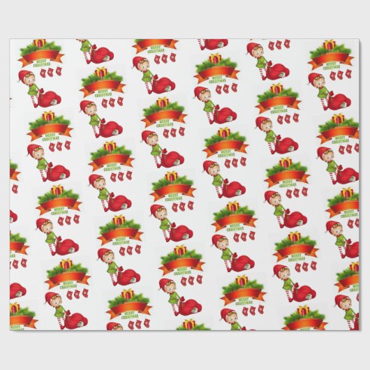 Kerst inpakpapier Vrolijk Kerstfeest Elf (Vlak)