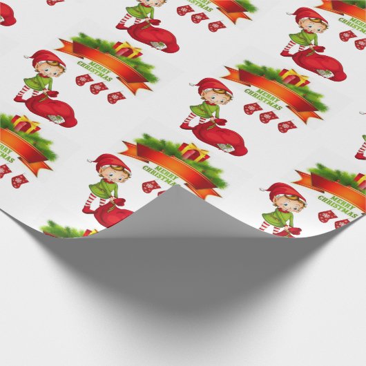 Kerst inpakpapier Vrolijk Kerstfeest Elf (Hoek)