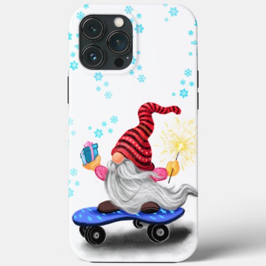 Kerst iPhone Case Gift Skater Gnome met Cadeaus (Achterkant)
