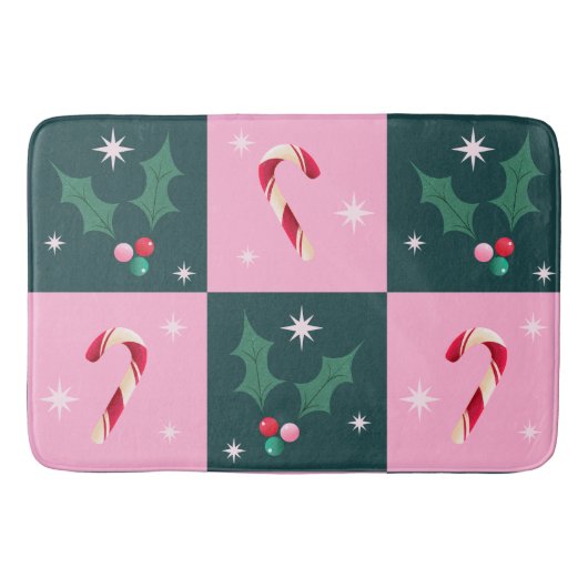 Kerst Ivy, snoepriet met sterren Checkerboard Badmat (Voorkant)