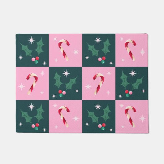 Kerst Ivy, snoepriet met sterren Checkerboard Deurmat (Voorkant)