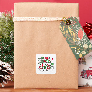 Kerst Jezus Christus Festieve Christelijke Typogra Vierkante Sticker