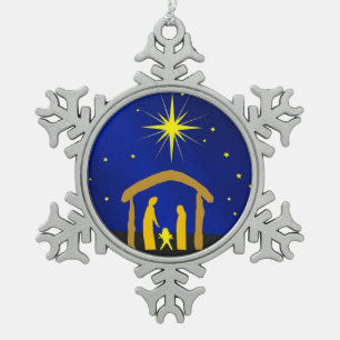 Kerst Jezus in een Manger Pewter Snowflake ornam Tin Sneeuwvlok Ornament