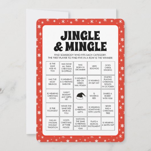 Kerst Jingle & Mingle Bingo spel Feestdagenkaart (Voorkant)