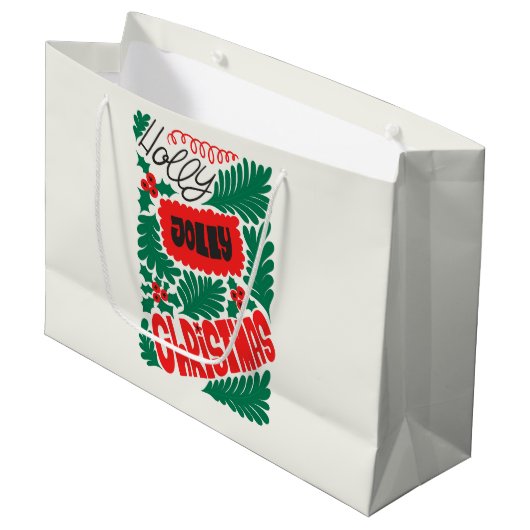 Kerst Jolly groen en rood Groot Cadeauzakje (Voorkant Gekanteld)