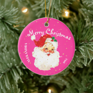 Kerst Jolly Sinterklaas Roze Persoonlijke Foto Keramisch Ornament