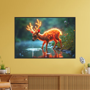 Kerst jonge herten stroom magische lichten canvas afdruk
