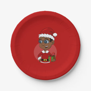 Kerst jongen cartoon papieren borden bordje