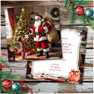 Kerst Jongen Geeft Sinterklaas een Cadeau Feestdagenkaart