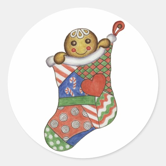 Kerst K Gingerbread Sok Stickers (Voorkant)