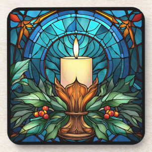 Kerst Kaars Glas in lood Bier Onderzetter