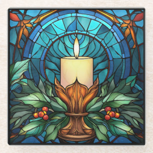 Kerst Kaars Glas in lood Glazen Onderzetter