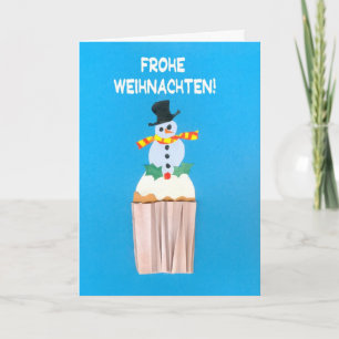 Kerst Kaart, Duits, Cupcake met Sneeuwman Feestdagen Kaart