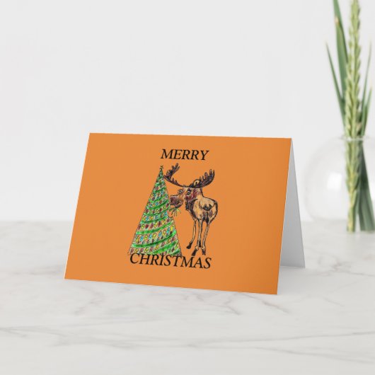 KERST KAART - ELANDEN ETEN KERSTBOOM (Voorkant)