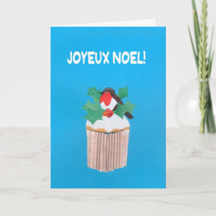 Kerst Kaart, Franse Cupcake met Robin Feestdagen Kaart