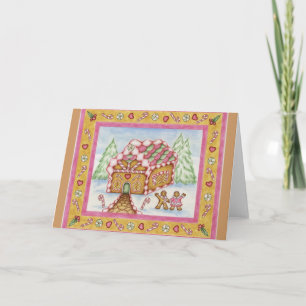 Kerst Kaart Gingerbread House Roze