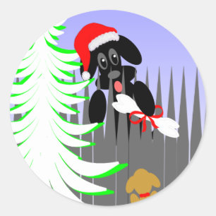 Kerst Kaart Hondenhumor Santa Dog met Bone Ronde Sticker