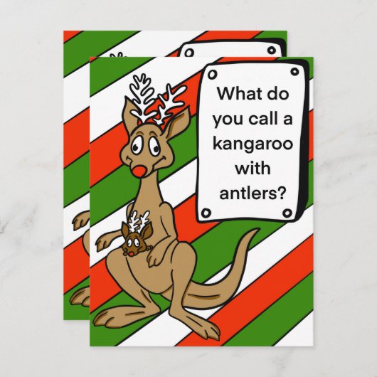 Kerst Kaart kangoeroe met gewei grap (Voorkant / Achterkant)