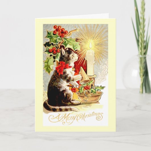 Kerst Kaart Kat en Kaars (Voorkant)