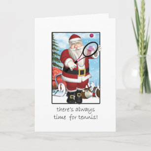 Kerst Kaart, Kerstman speelt tennis Feestdagen Kaart