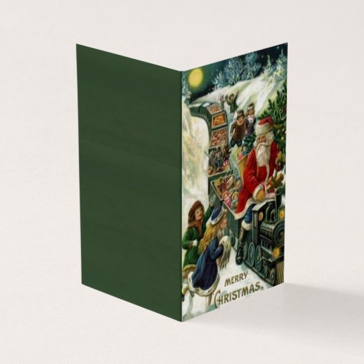 Kerst Kaart met de Kerstman op een Speelgoed trein (Buitenkant)