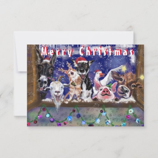 Kerst Kaart met Funny Boerderij Animal Party (Achterkant)