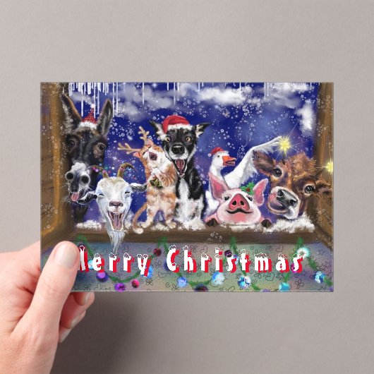 Kerst Kaart met Funny Boerderij Animal Party Acryl Uitnodigingen (Insitu (Draagbaar))