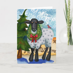 Kerst Kaart met geit en krans