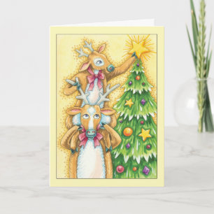 Kerst Kaart met Schattigee paar rendieren zetten