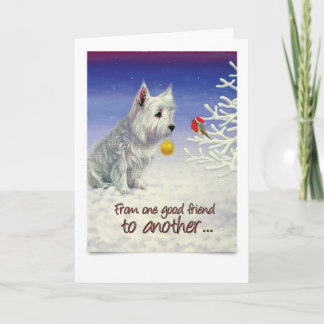Kerst Kaart met Westie en Robin