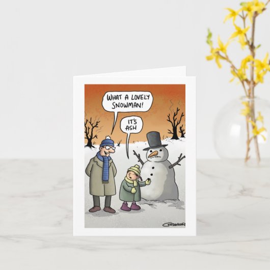 Kerst Kaart - sneeuwman gemaakt van as (Gele Bloem)