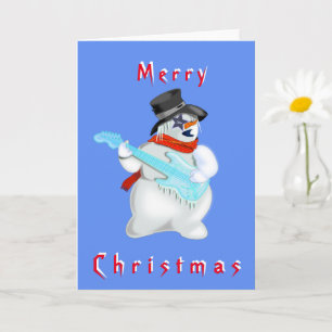 Kerst Kaart Sneeuwman met Gitaar Rock Muziek