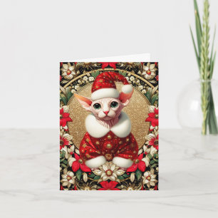 Kerst Kaart Sphynx Kat Santa