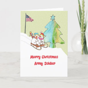 Kerst Kaart voor Army Soldaat met Sneeuwmannen