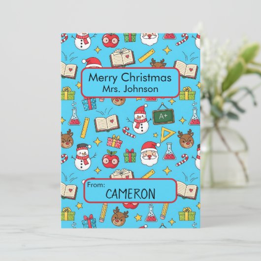 Kerst Kaart voor kinderen schoolleraar (Staand voorkant)
