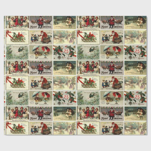 Kerst Kaarten Santa Claus Collage Cadeaupapier (Vlak)
