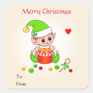 Kerst Kabouter op Beige voor Cadeaus & Favorieten Vierkante Sticker
