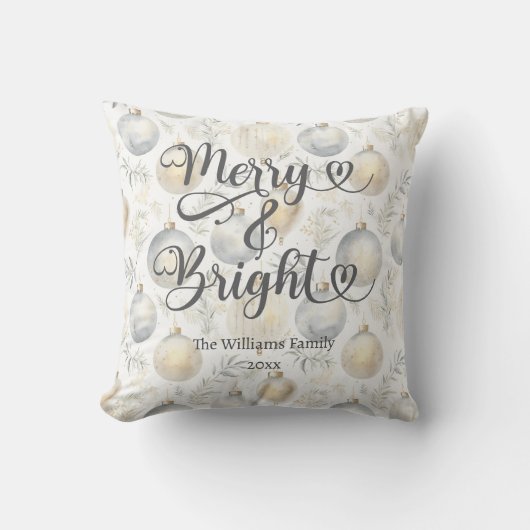 Kerst Kado Merry and Bright Goud Zilver Douane Kussen (Voorkant)