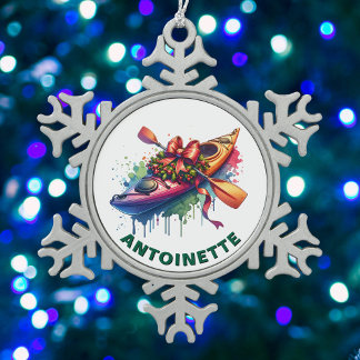 Kerst Kajak Aangepaste naam Tin Sneeuwvlok Ornament