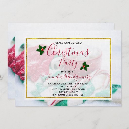 Kerst Kakaosnoepstok Sjaal & Handschoenen Feest Kaart (Voorkant / Achterkant)