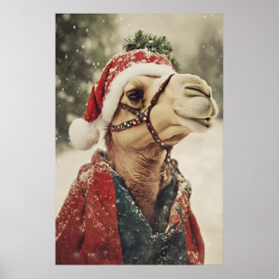 Kerst Kameel Print, Grappige Vakantie Muur Kunst Poster
