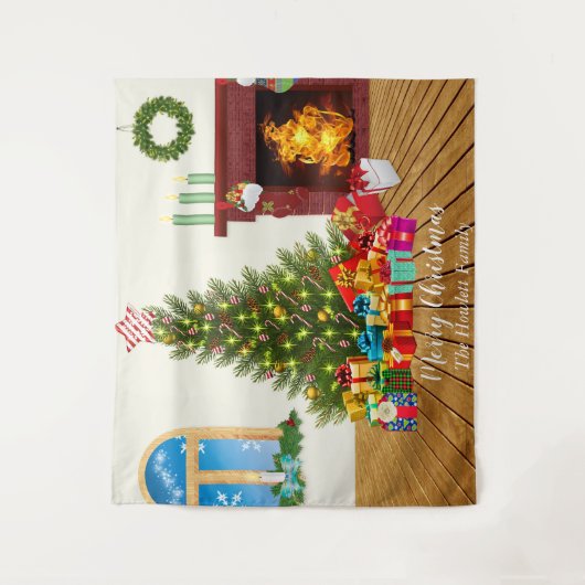 Kerst Kamer Vakantie Foto Achtergrond Tapijt Wandkleed (Voorkant)