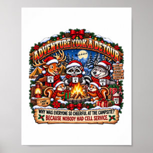 Kerst Kamperen Bosdieren Kampvuur Poster