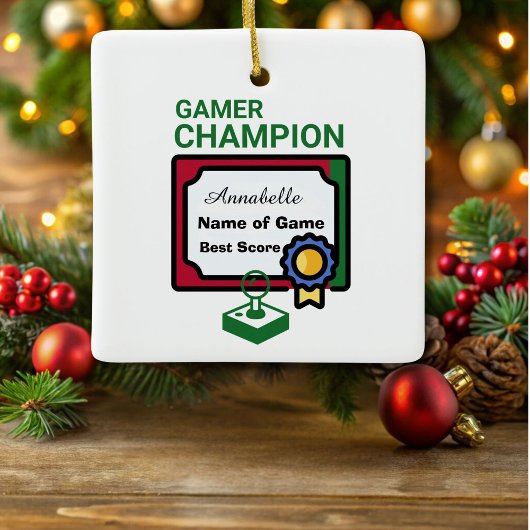 Kerst Kampioen Gamer Rood en Groen Keramisch Ornament