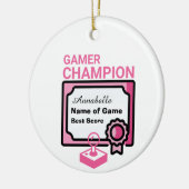 Kerst Kampioen Gamer Roze en Zwart Keramisch Ornament (Links)