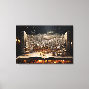 Kerst Kandelaar Storybook Mountain Village Canvas Afdruk