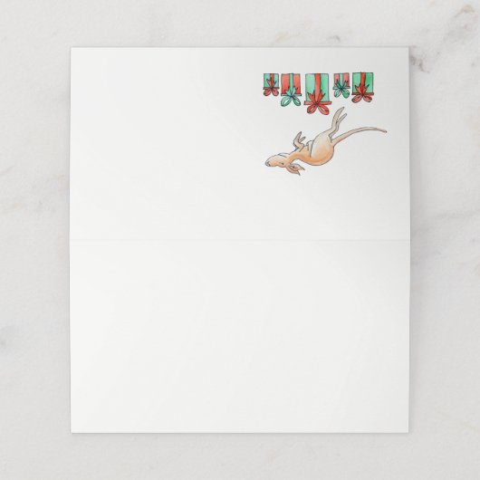 Kerst kangoeroe springen waterverf kunst plaats ka (Buitenkant ongevouwen)