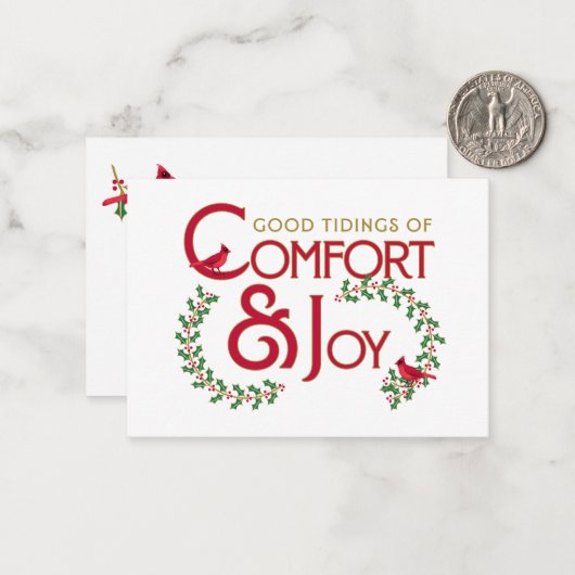 Kerst Kardinaal Comfort en Joy Flat Note Kaart Notitiekaartje (Voorkant / Achterkant in situ)