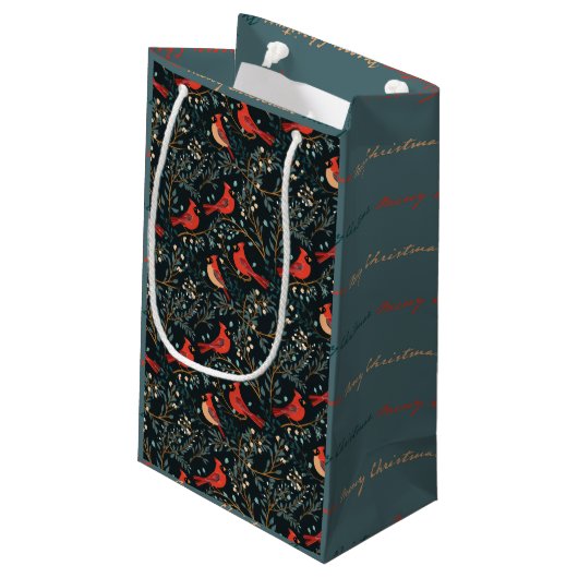 Kerst Kardinaal Donker Blauwgroen Gift Bag Klein Cadeauzakje (Achterkant Gekanteld)